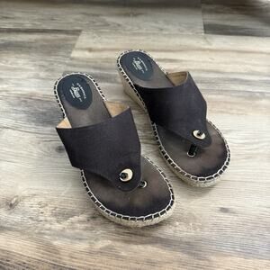 G.H. Bass & Co Black Canvas Espadrille Wedge Thong Sandals Women’s Size 9M
